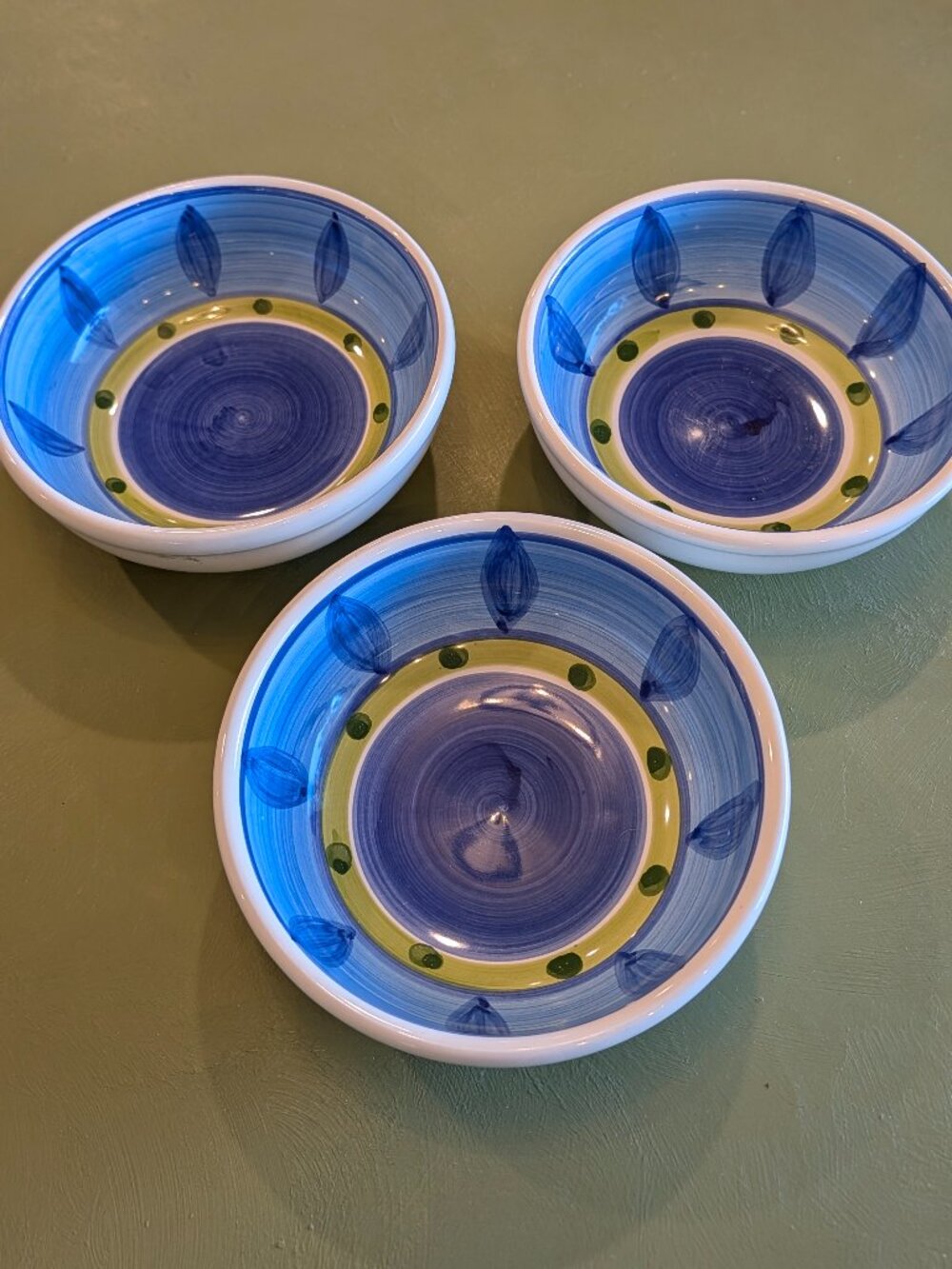 Caleca Italy Hand-Painted Ceramic Bowls Set of 3 Blue Green